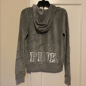 Victoria’s Secret PINK grey velour zip up hoodie Y2K vintage 2010 size medium